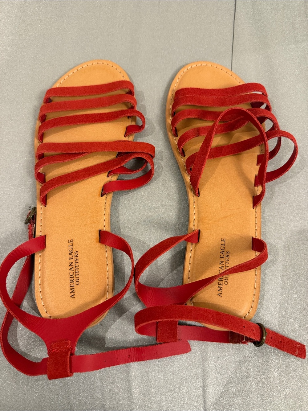 American Eagle Outfitters Red Multi-Strap Lace-Up Sandals